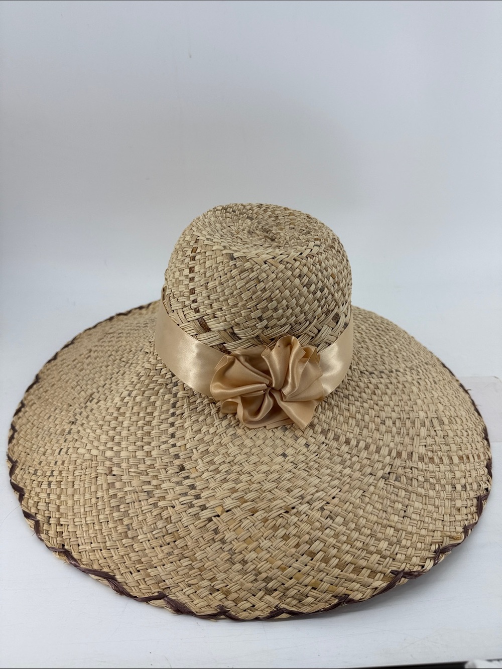 Straw Sun Hat with Ribbon Trim - Natural